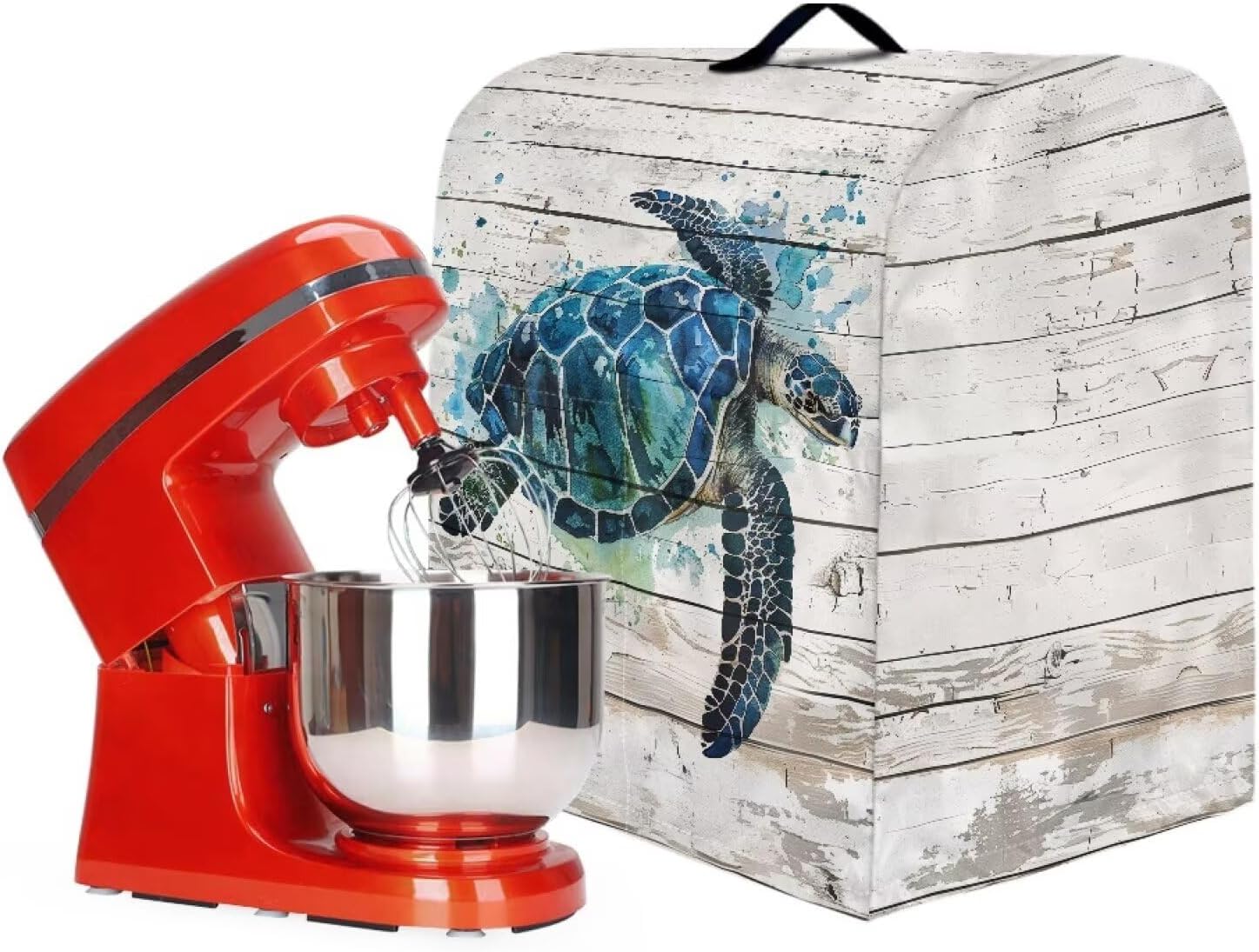 Kitchen Mixer Cover Waterproof Stand Mixer Cover Kitchen Appliance Organizer Bag Cover with Front Pockets Keep Kitchen Mixer Clean for 6-8 Quart Standing Mixer, Sea Turtle Wood Grain image 3