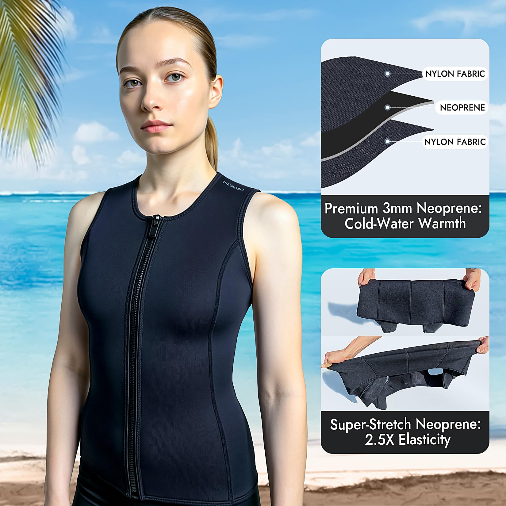 Combinaisons pour Hommes et Femmes, Gilet sans Manches en néoprène 3 mm, Veste de plongée sous-Marine, Kayak, Surf