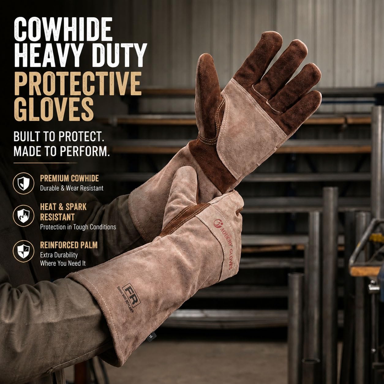 Guantes de soldadura de cuero vacuno para barbacoa, guantes de manga larga ignífugos y resistentes al calor para barbacoa, lucha contra incendios, chimenea, horno, horno, estufa, soporte para