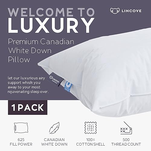 Miniatura 2 de Lincove Cloud Natural Canadian White - Almohada de dormir de lujo, 625 potencia de relleno, carcasa de algodón de 500 hilos, fabricada en Canadá,