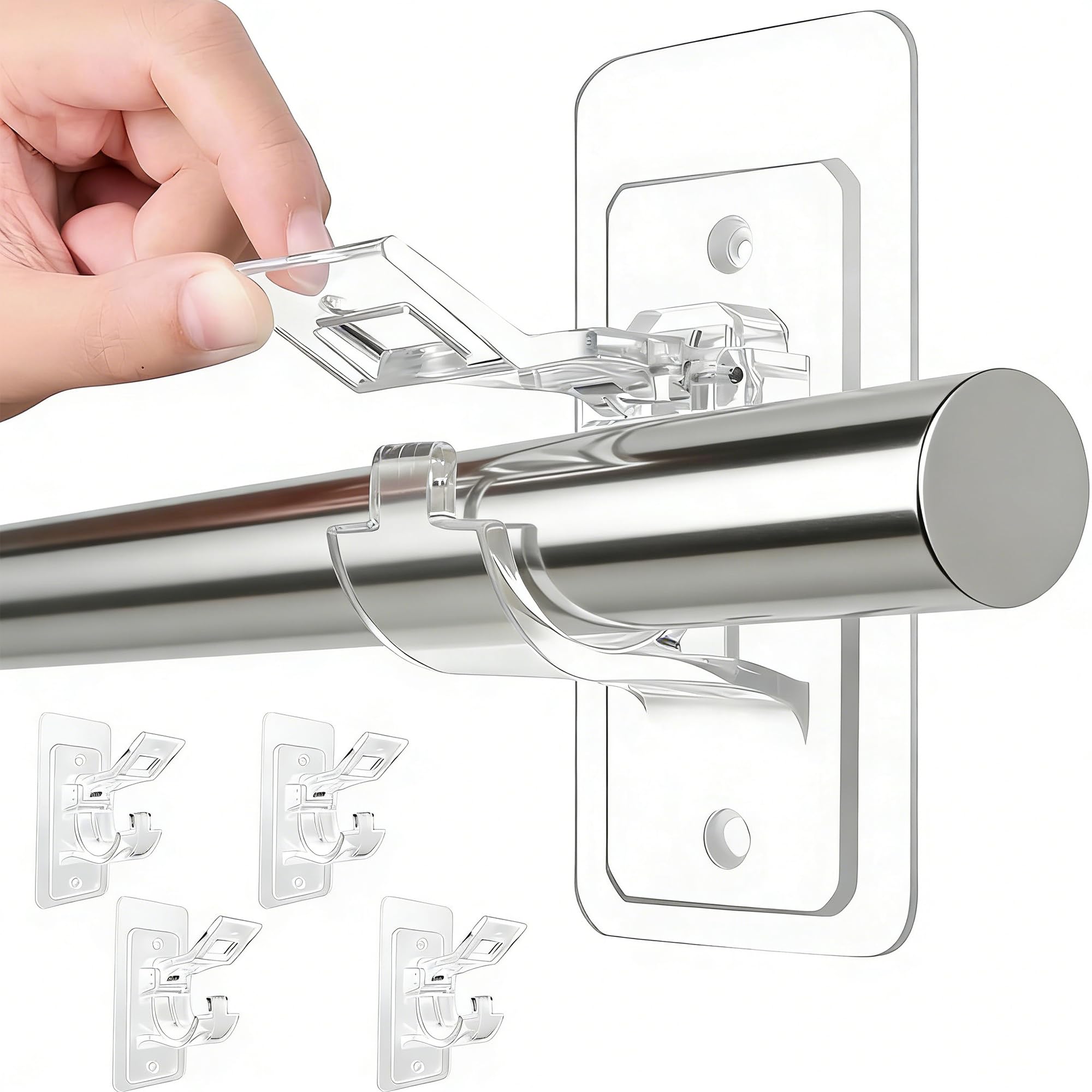 Spotzyllic 4 Pack Without Drilling Self Adhesive Curtain Hooks 4 Pack, No Drill Self Adhesive ABS Curtain Hooks - Holds 11lb, Damage-Free for Plaster & Painted Walls