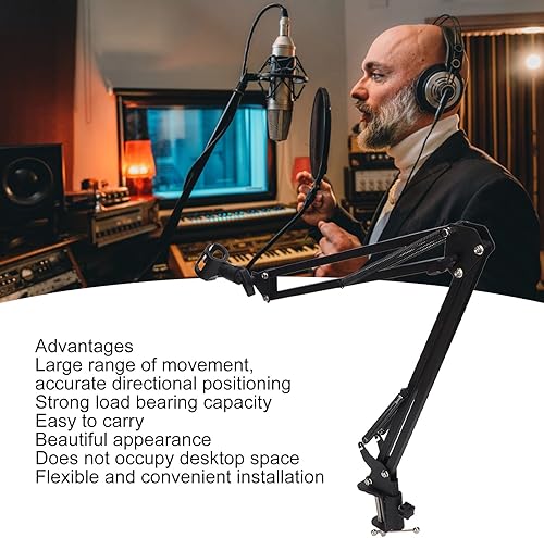 Miniatura 3 de Soporte de brazo de micrófono mediano con clip adaptador de tornillo, pluma de suspensión ajustable de 360 grados para bola de nieve azul para