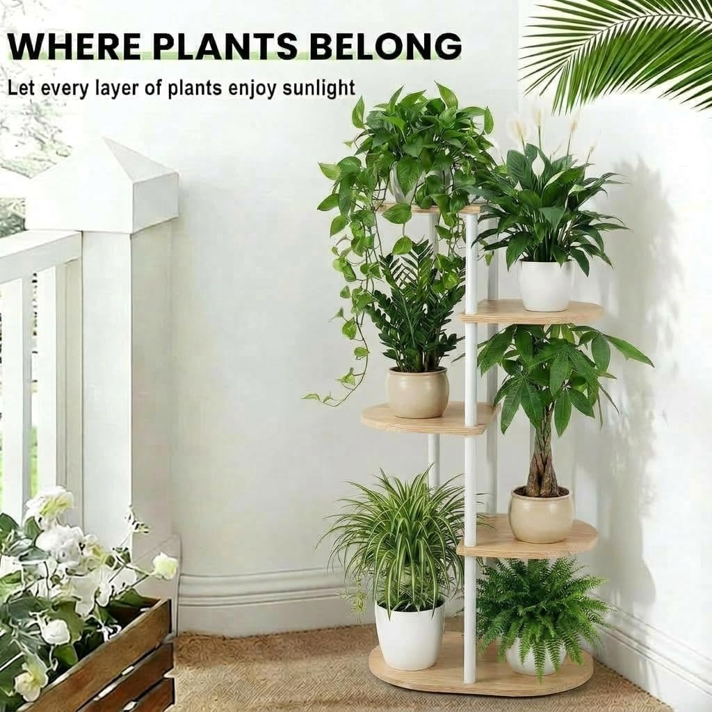 Tiered Plant Stand Indoor, Tall 5 Tier 6 Potted Wooden Plant Shelf for Multiple Flower Plants, Multi Corner Metal Plant Holder Indoor for Patio Garden Patent Design Living Room Balcony Bedroom, White image 5