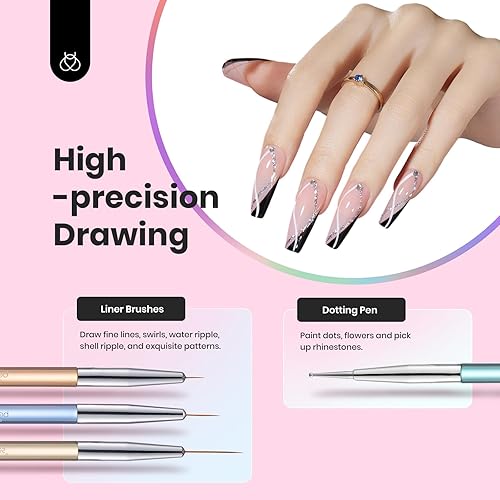 Miniatura 6 de Beetles - Juego de 6 pinceles de gel para arte de uñas, diseño de esmalte de gel, herramientas de pintura con pincel plano, pincel ovalado, pincel