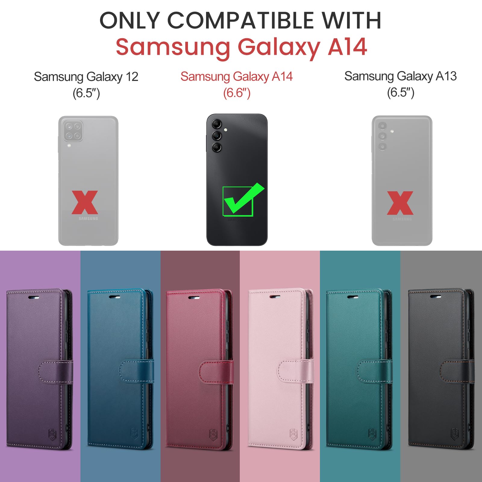 FLIPALM for Samsung Galaxy A14 5G Wallet Case with RFID Blocking Credit Card Holder, PU Leather Folio Flip Kickstand Protective Shockproof Cover Women Men for Samsung A14 Phone case(Black)