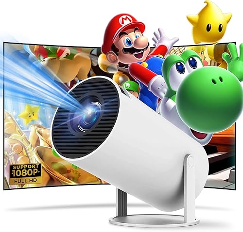 HY300 Proyector portátil, mini proyector, compatible con 4K 1080P con espejo de pantalla con cable con teléfono, rotación de 180, corrección