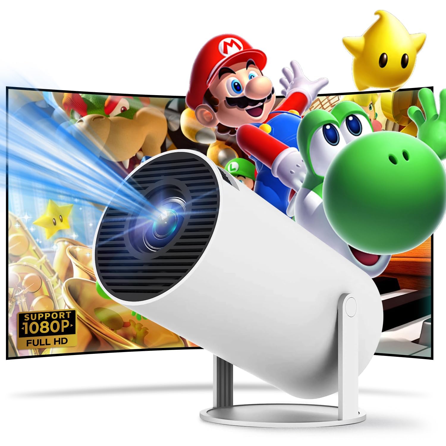 HY300 Portable Projector,Mini Projector, Support 4K 1080P with Wired Screen Mirror with Phone, 180° Rotatable, Auto Keystone Correction, 40"-130"