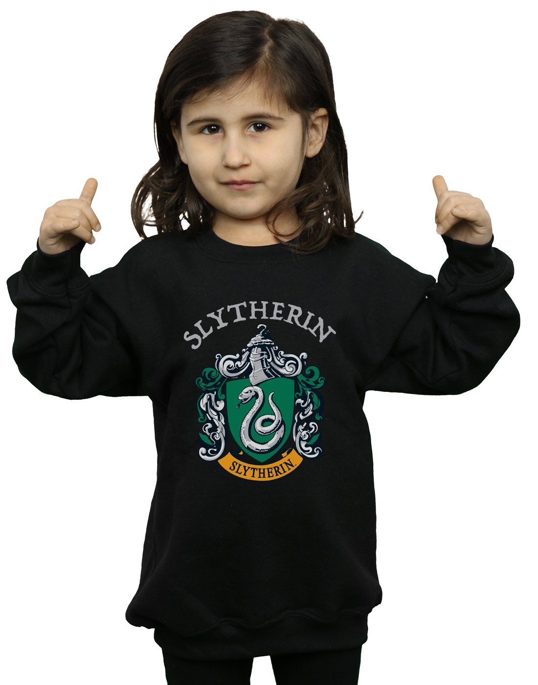 Harry Potter Slytherin Crest Sweatshirt Black Cotton/Polyester Crew Neck Long-Sleeved