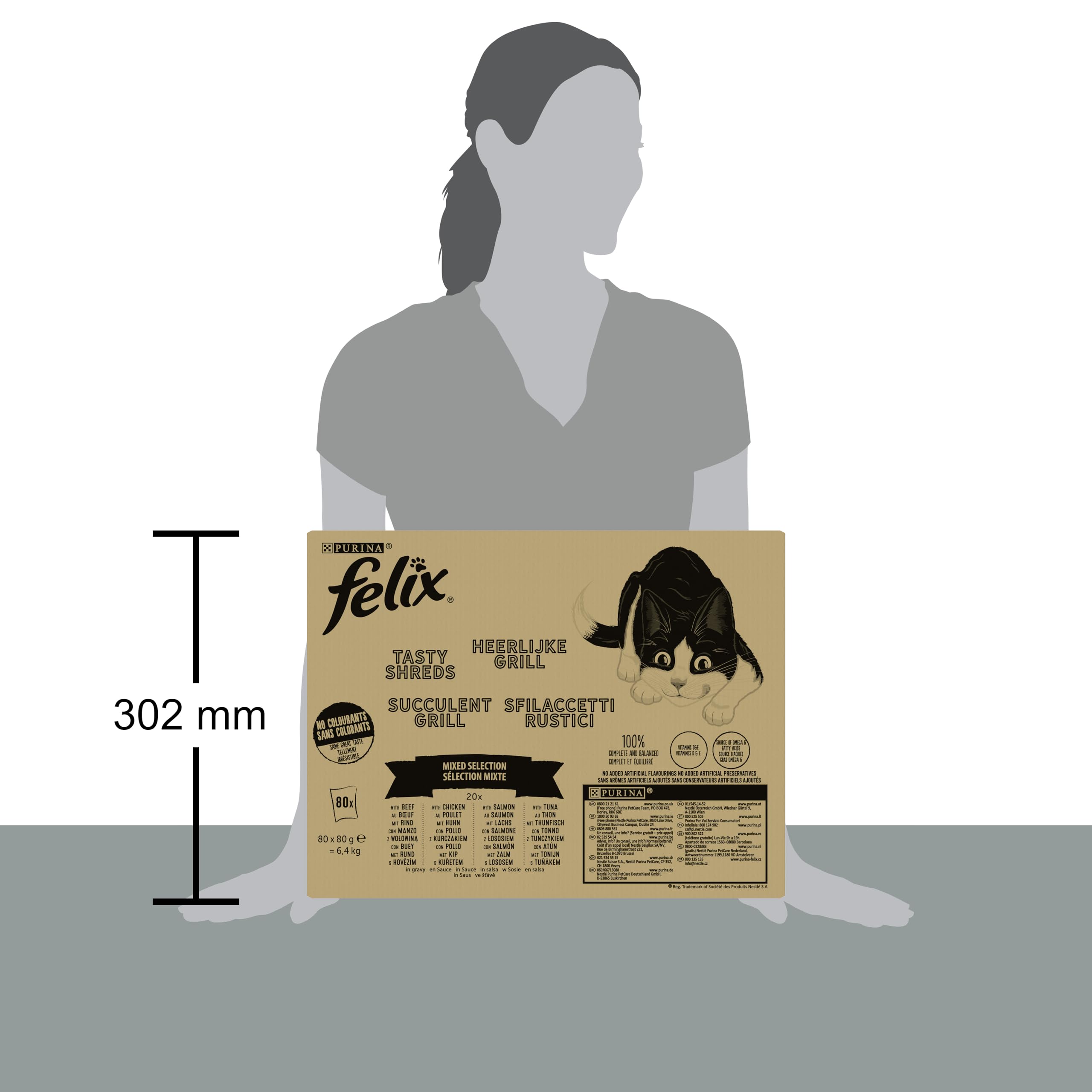Purina Felix - Peleles rústicos para Gatos con Carne de Vaca, Pollo, salmón, atún, 80 Sobres de 80 g, 1 Unidad (Paquete de 1)