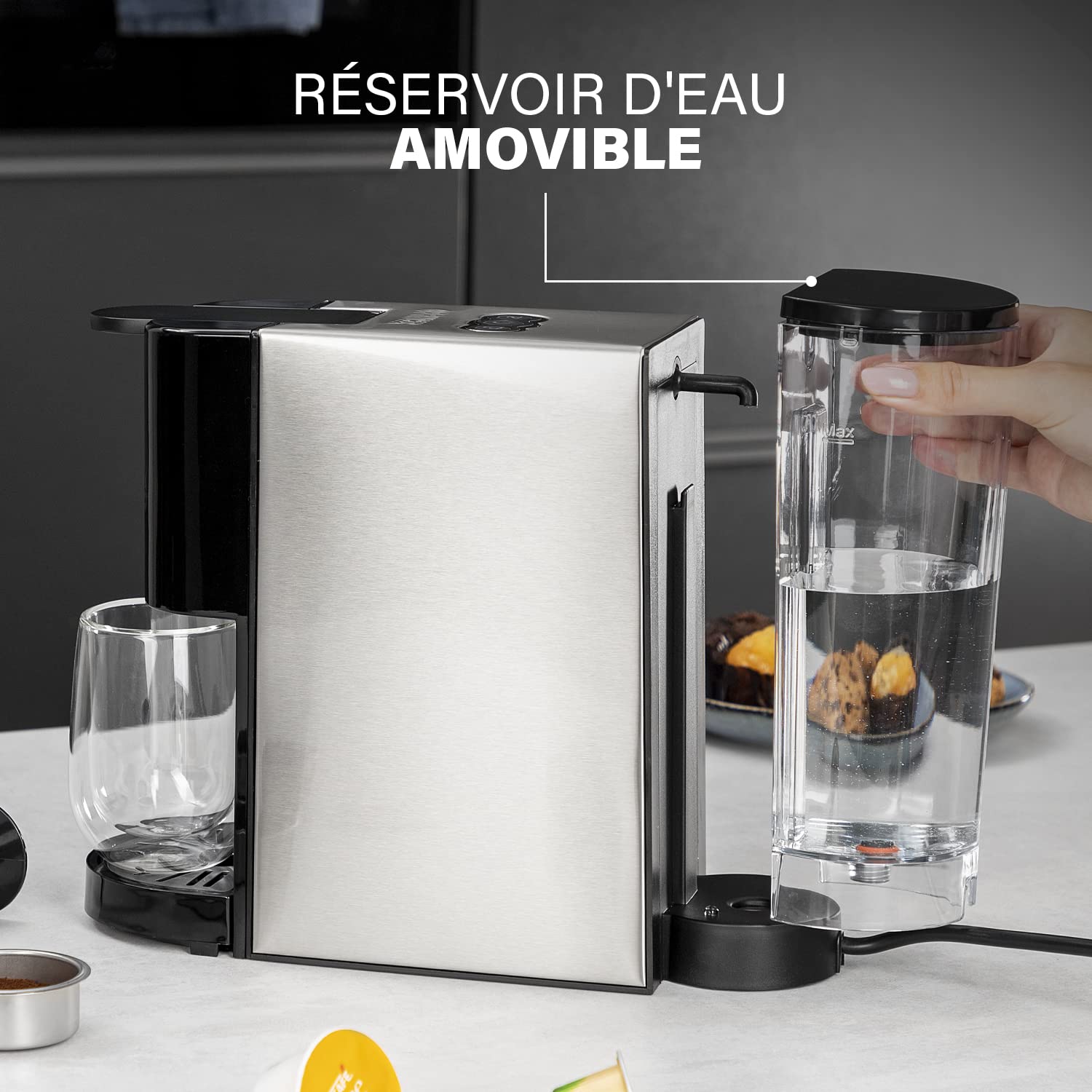Princess Machine à café multi-capsules 4 en 1 – Capsules, dosettes, café moulu – Sans BPA – 800 ml – 1450 W – Noir et argent – 249450
