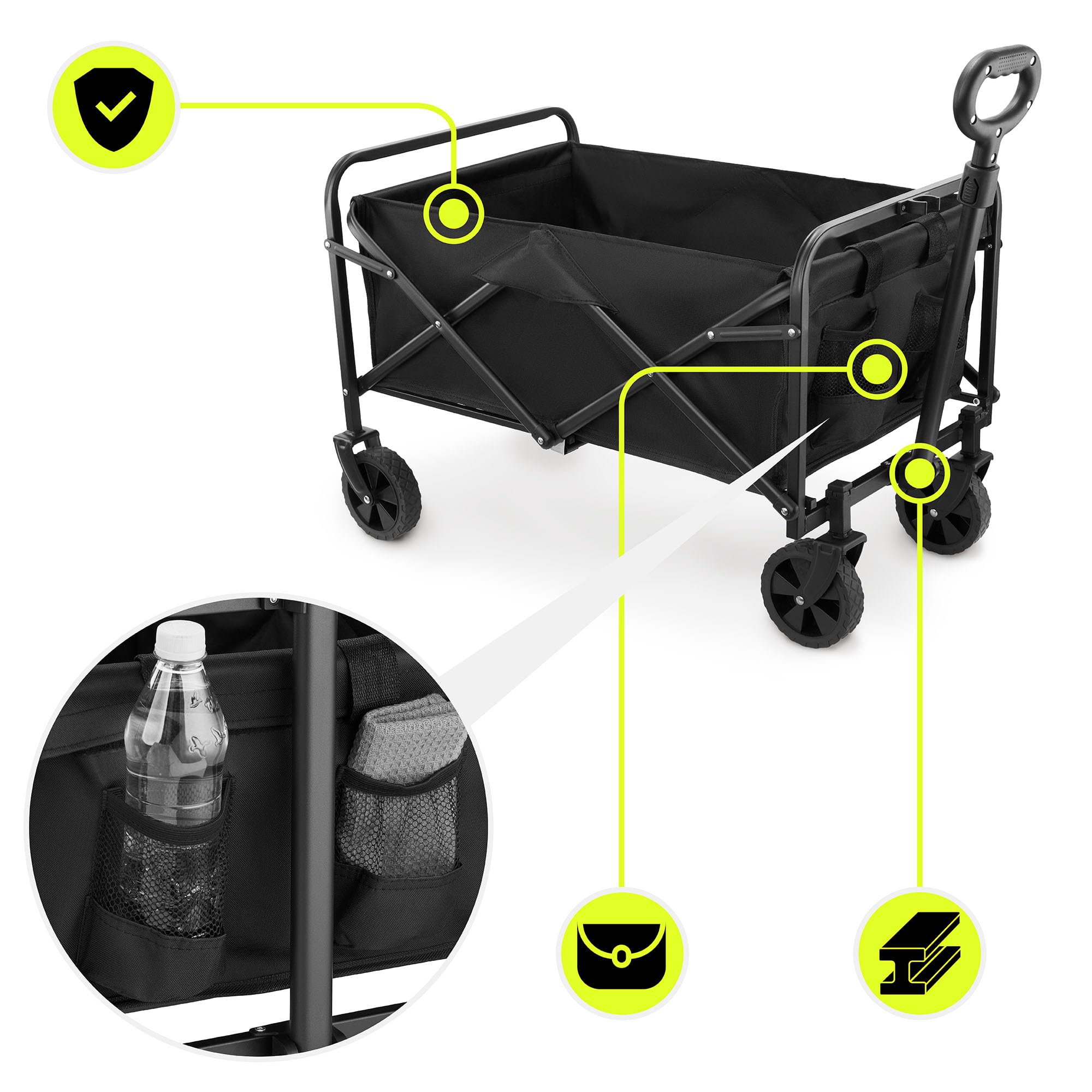 Hypermotion Carro Playa Plegable con Ruedas, Carrito Playa de Transporte 80L Carga 80kg, Carro Plegable con Ruedas Grandes 360°, Tela Oxford 600D, Mango Ajustable 66-92cm Camping