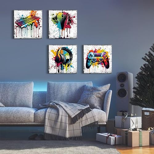 Miniatura 6 de Decoración de pared para videojuegos, graffiti, arte de pared para adolescentes y niños, decoración de sala de juegos, Banksy, Gamepad, auriculares,