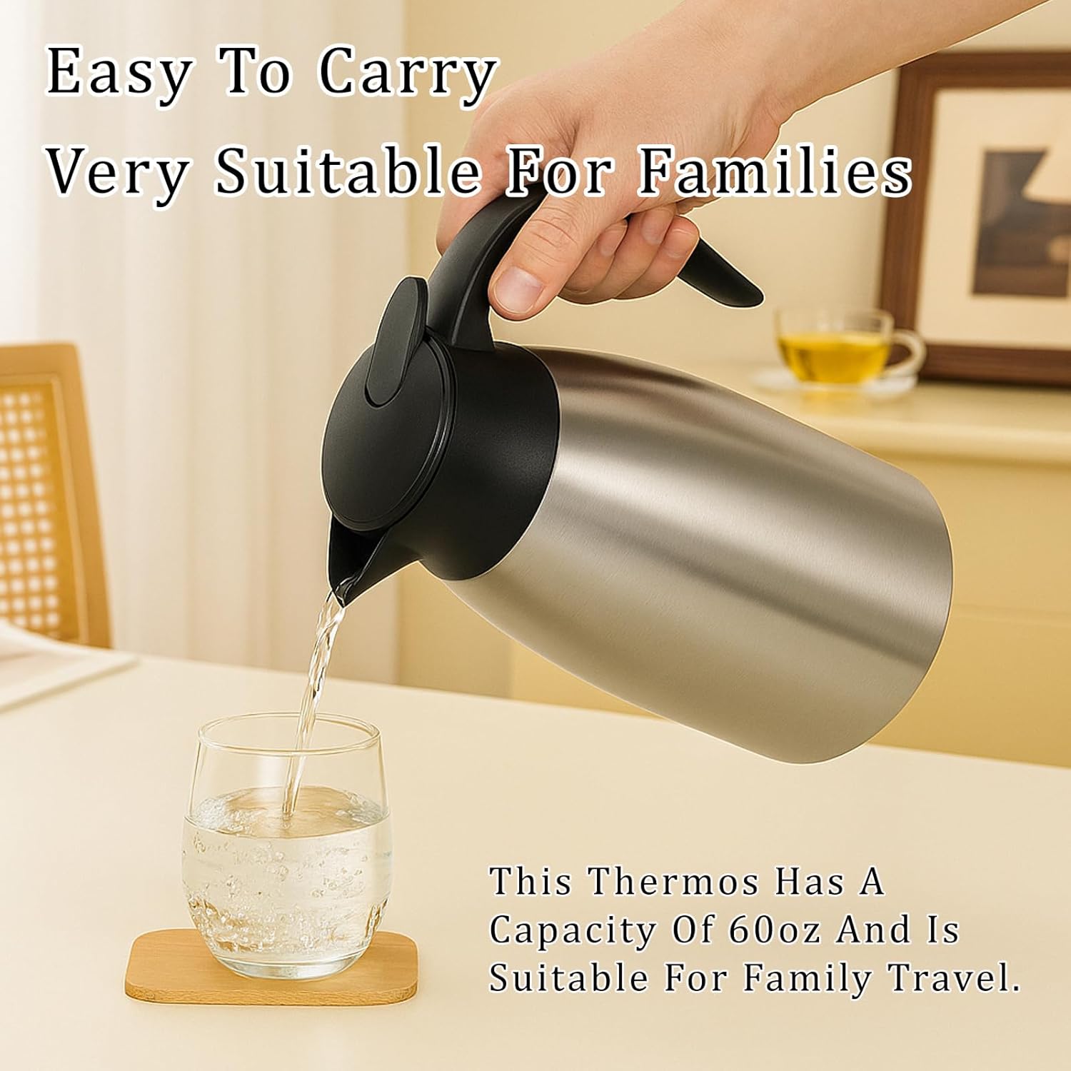 2 Pcs 60 OZ Insulated Coffee Carafe – Thermal Stainless Steel Carafe for Hot Liquids | Double Wall Coffee Thermos Dispenser with Cleaning Brushes – Keep 12H Hot & 24H Cold