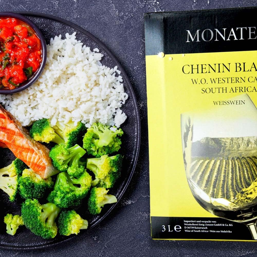 Monateo Chenin Blanc, trocken, Bag-in-Box, sortenreines Weinpaket + VINOX Winecards (4x3,0l)