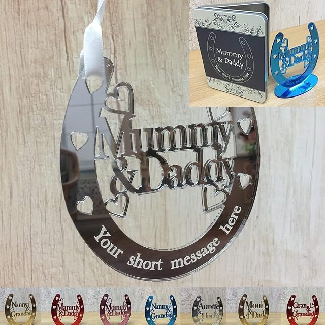 Personalised Wedding Anniversary Gifts Horseshoe Decoration for Mummy & Daddy Auntie & Uncle Grandparents & Parents MORE FAMILY RELATIONS - Good Luck Bridal Horseshoes - 12cm x 13cm