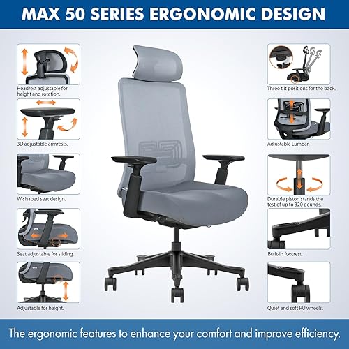 Miniatura 3 de Silla de oficina de malla, silla de oficina ergonómica con soporte lumbar, brazos 3D ajustables y asiento suave, soporta hasta 330 libras (negro)