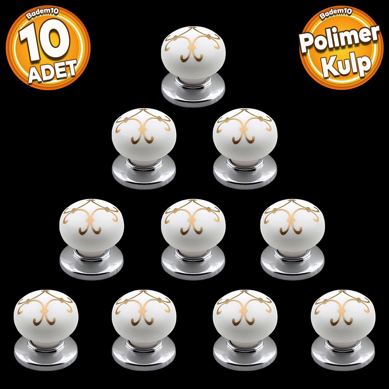 Badem10 Eymen Polimer Düğme Kulp Beyaz Krom Mobilya Mutfak Çekmece Dolap Kulpu Kulbu Kulpları 10 ADET