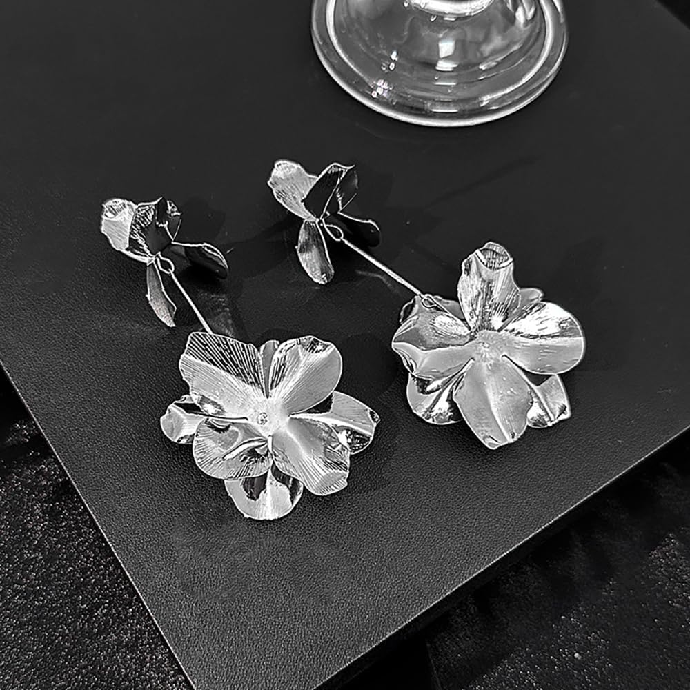 Chunky Metal Flower Statement Drop Earrings for Women Boho Gold Silver Exaggerated Geometric Floral Dangle Earrings Party Jewelry Gifts - Image 5