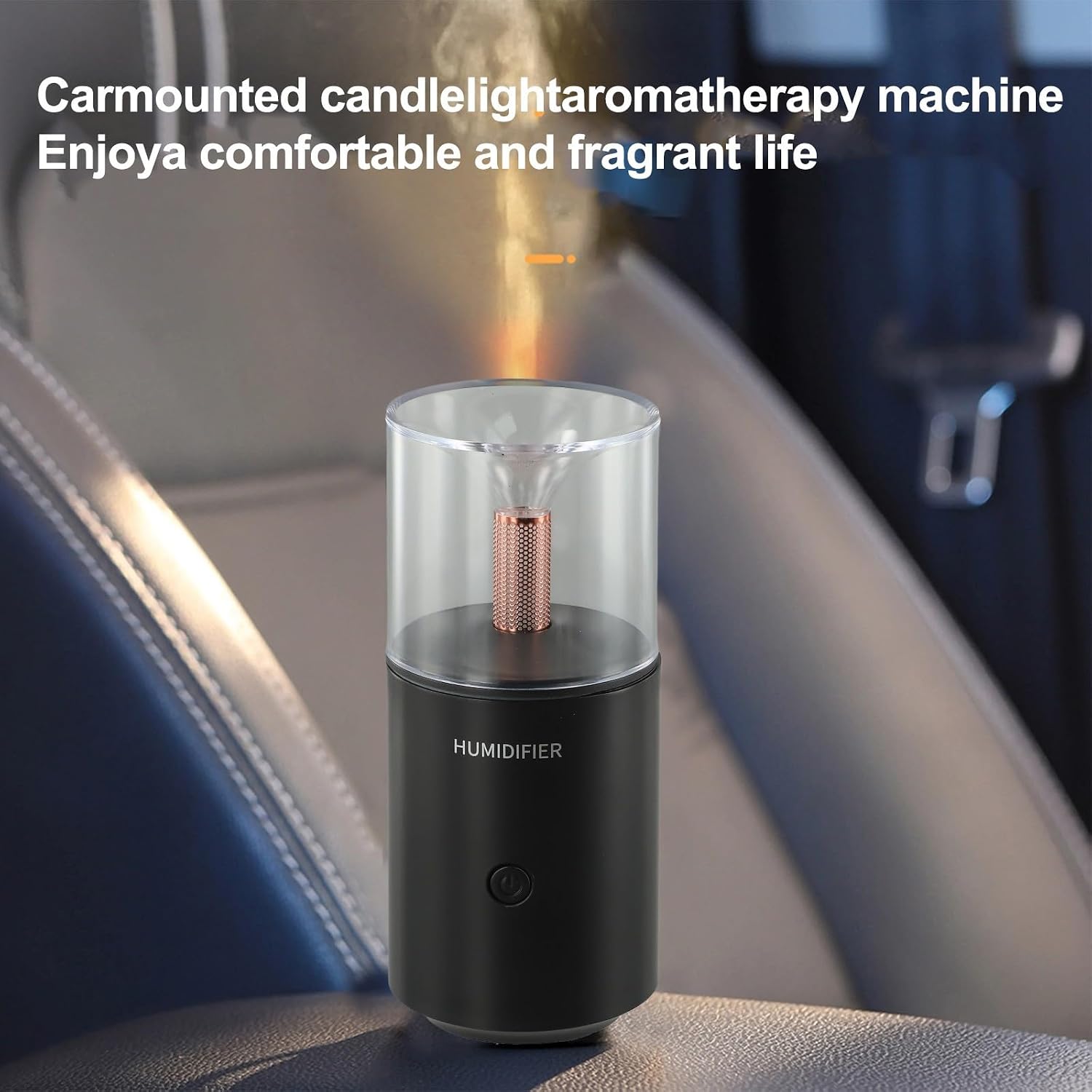 Candle Shape Humidifier for Essential Oils, USB Car Aromatherapy Diffuser with Warm Light, Quiet 120ml Tank for Home Office Bedroom, Auto Shut-Off, Type-C Power, Black(Black)
