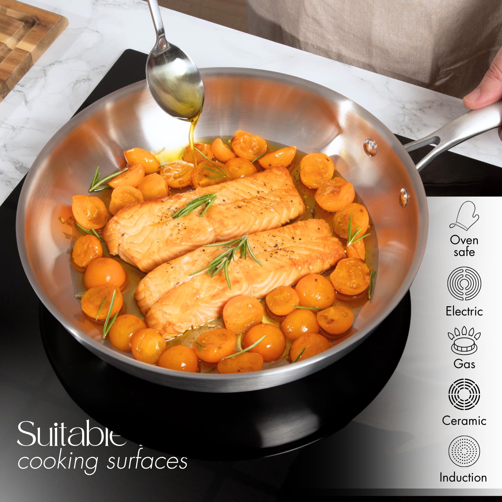 nuovva Stainless Steel Frying Pan Set – 2pcs Induction Hob Pan Set – Naturally Non-Stick Tri-Ply Stainless Steel – 20cm & 28cm Cooking Pans — view 7
