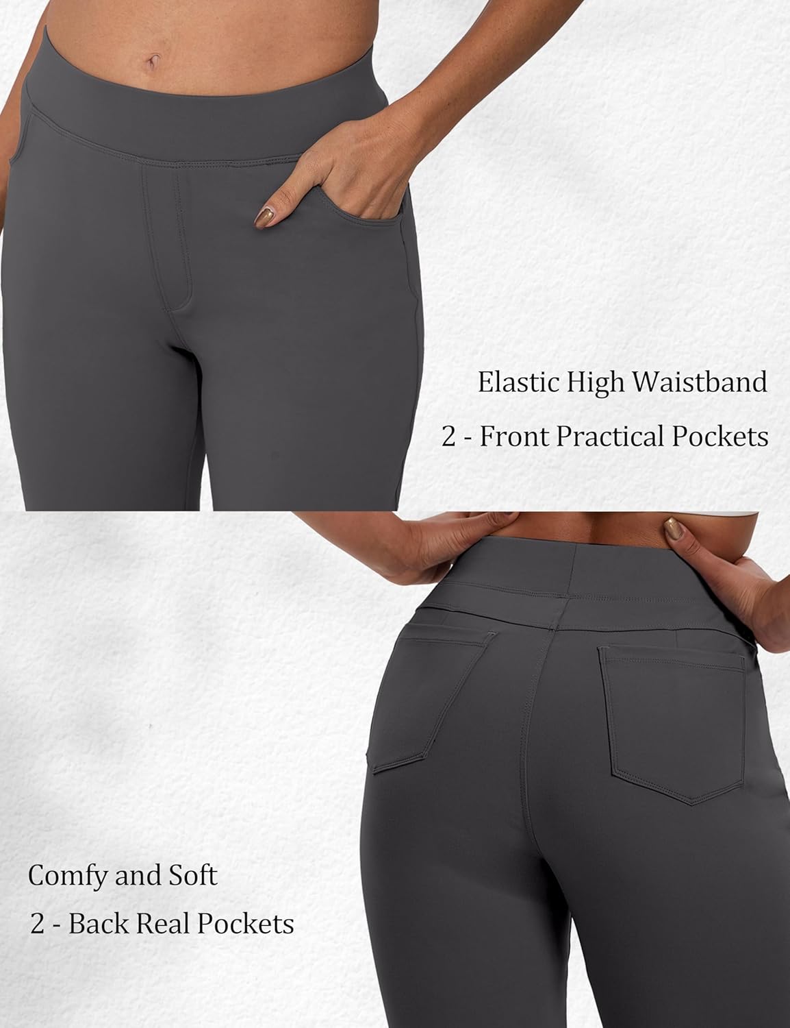 VOOVEEYA Wide Leg Pants for Women, Yoga Dress Pants with Pockets High Waist Casual Straight Dress Pants Petite/Tall/Regular (Long Dark Grey M) - Image 4