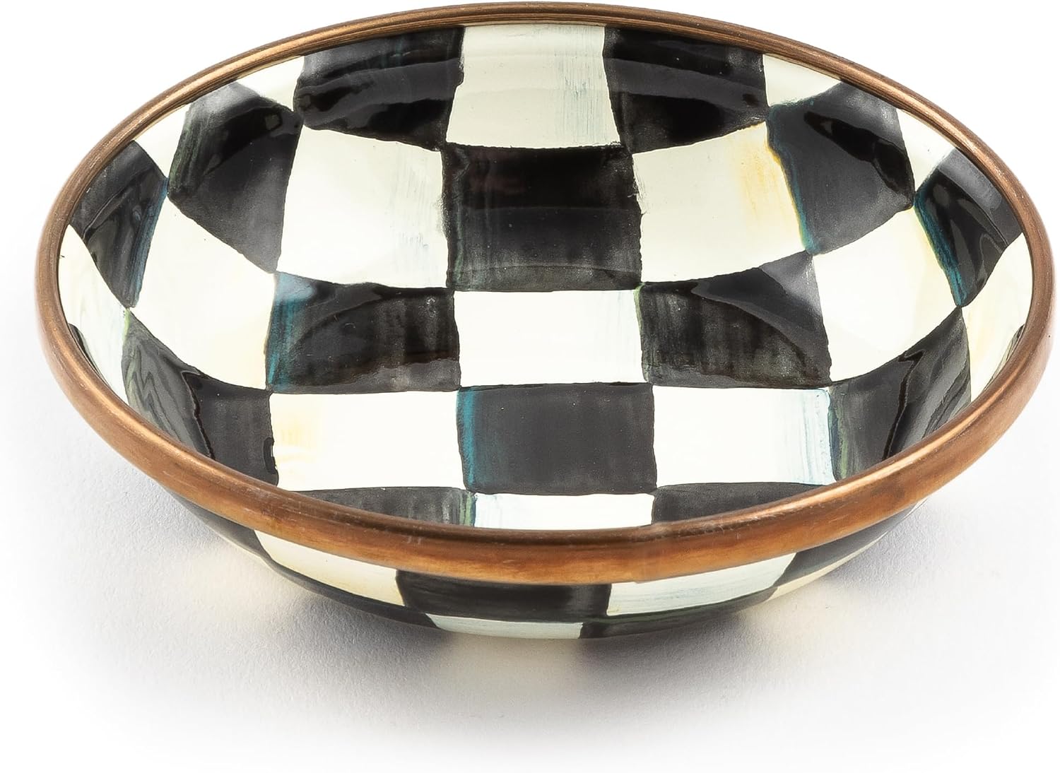 MACKENZIE-CHILDS Enamel Dipping Bowl, Small Serving Bowl for Entertaining, Black-and-White Courtly Check
