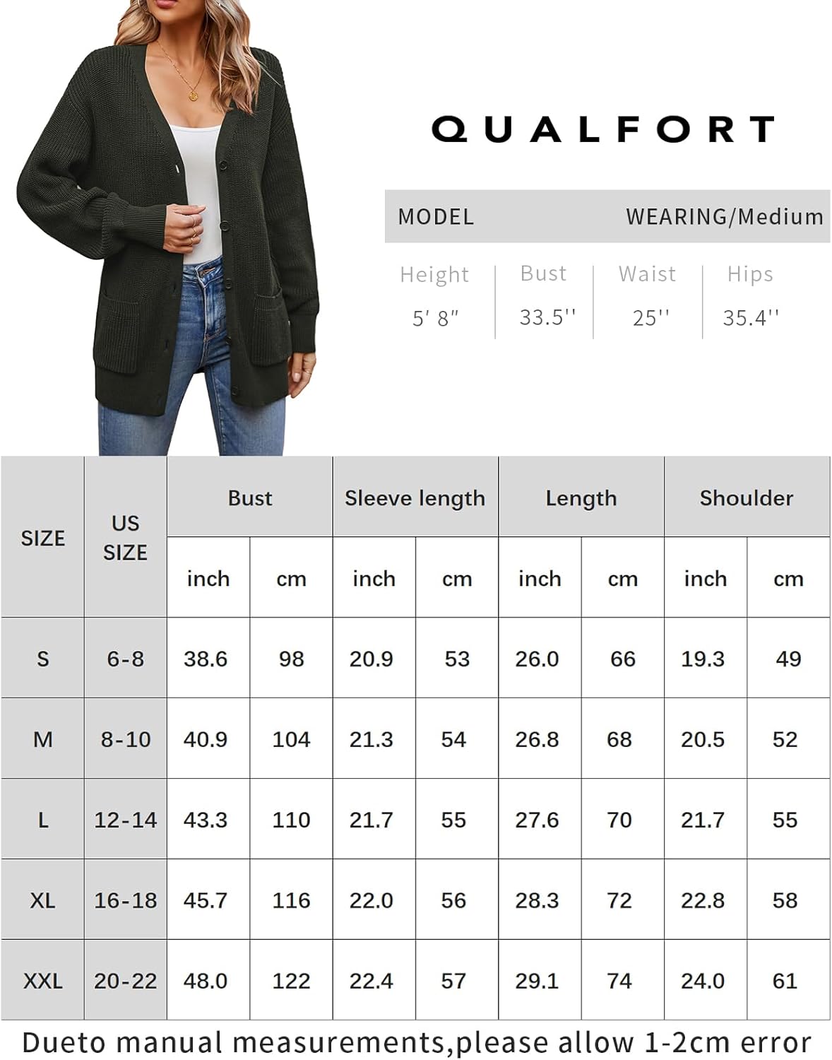 QUALFORT Women's 100% Cotton Cardigans for Women Lantern Sleeve Oversized Sweater with Pockets Womens Fall Cardigans 2026 - Image 8