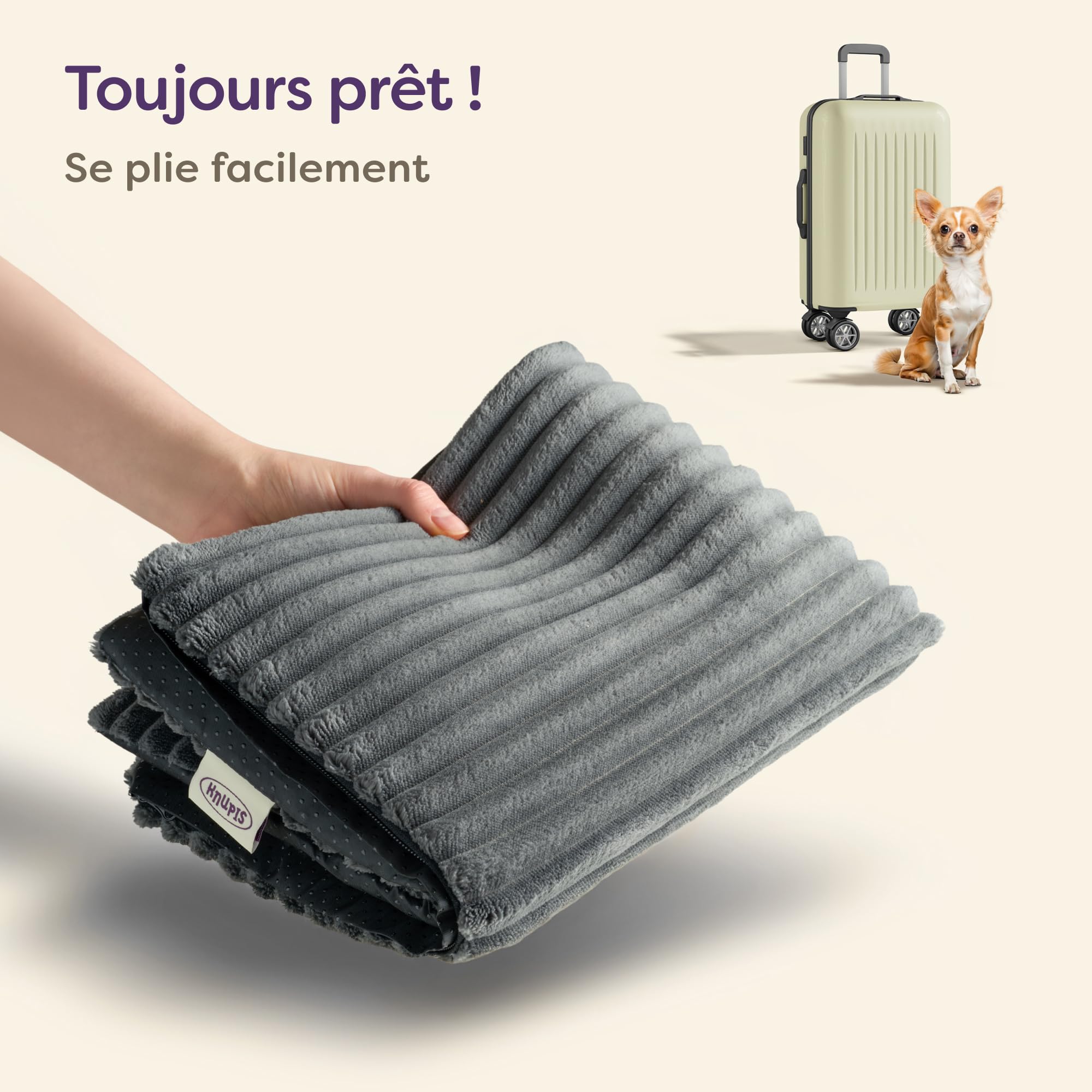 Knupis Tapis Auto Chauffant Chat 60x45 cm – Doux et Anti Bruit – Housse Lavable – avec Dessous Antidérapant – Gris