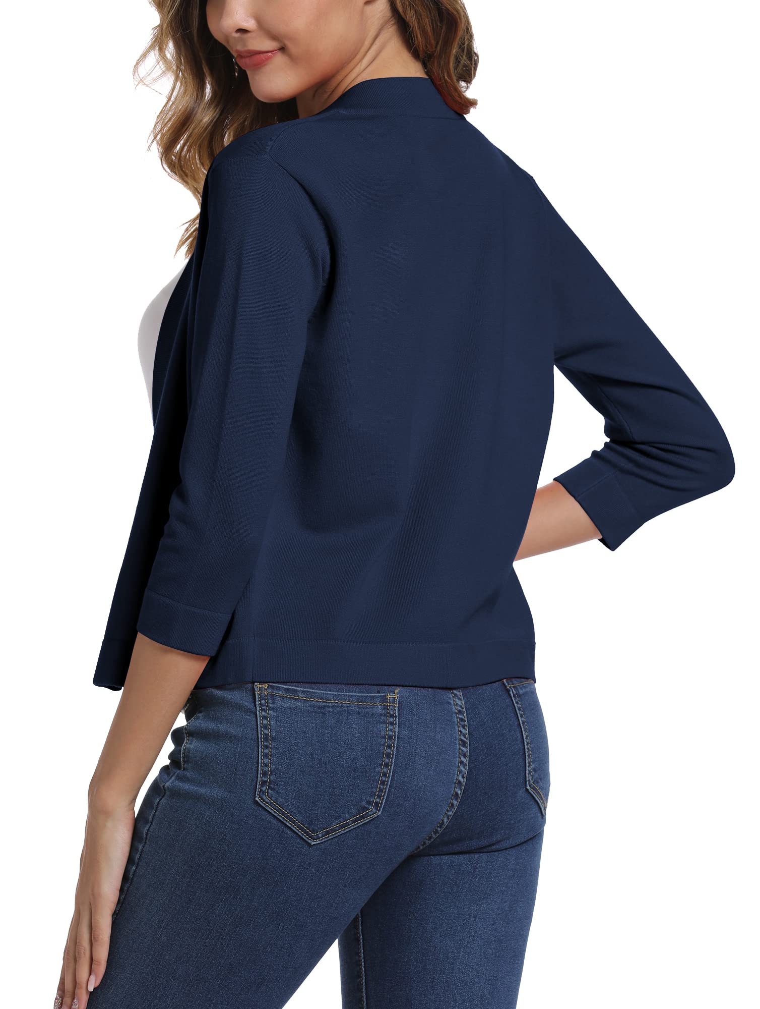 Damen 3/4 Ärmel Open Front Bolero Strickjacke Shrug Solid Cardigan Top
