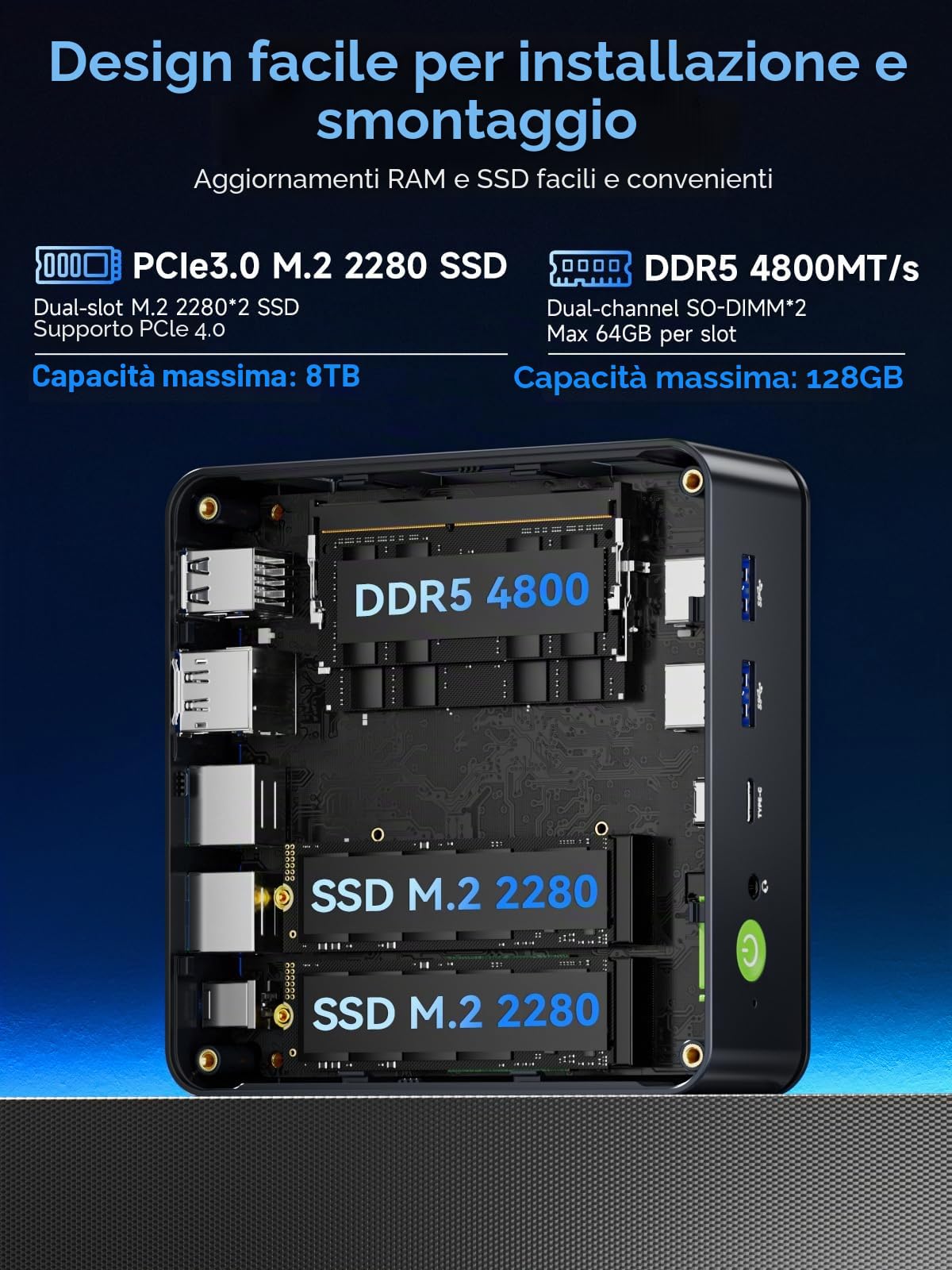 GMKtec M6 Ultra Gaming Barebone Mini PC Ryzen 5 7640HS (aggiornato a 6600H/6800U), SENZA RAM, SENZA SSD, Dual-NIC-LAN 2,5 GbE Mini computer, triplo display 4K, WiFi 6, USB4, BT 5.2, DP, HDMI 2.0