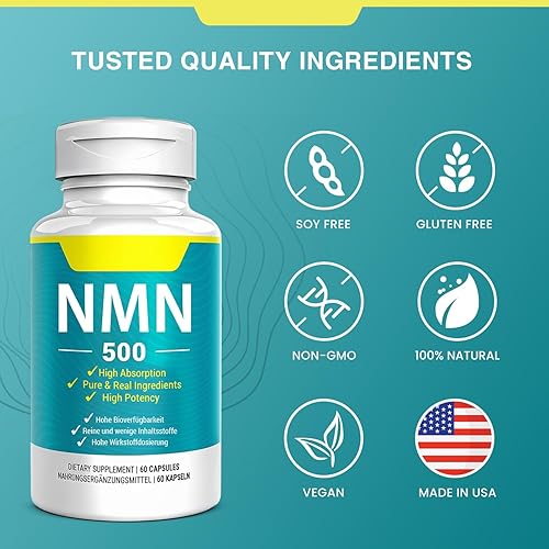 Miniatura 6 de Suplemento vegano NMN de 500 mg, mayor absorción, 99% NMN puro (mononucleótido de nicotinamida) para NAD +, energía celular músculo inmunológico,