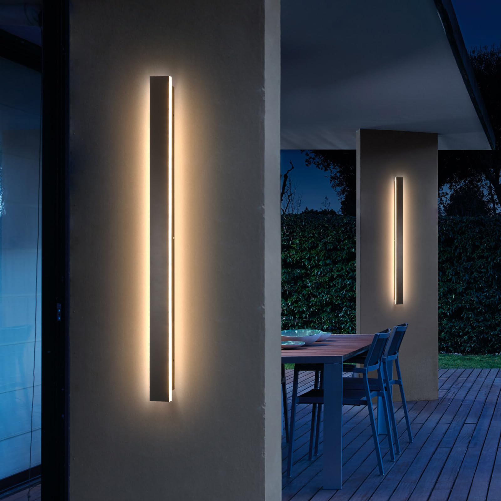 AioTio Modern Outdoor Wall Light Fixture, 2pack 39inch Black LED Outdoor Lights, Modern Porch &amp; Patio Sconce, 3000K Long Strip Light Fixture Outside for House, Garage, Front Door