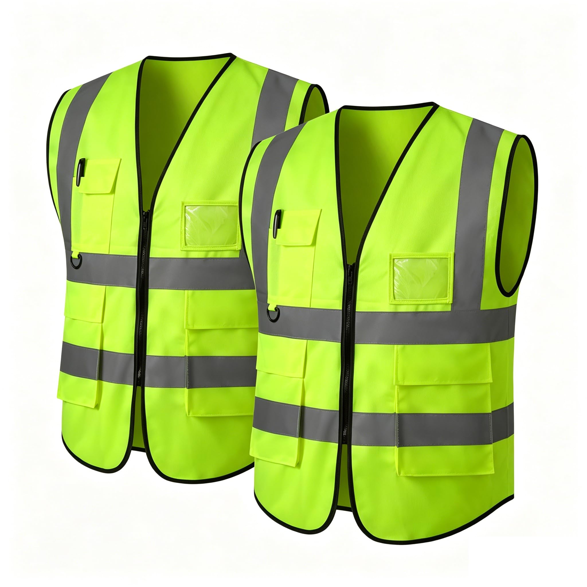 CCSOVO 2PCS Hi Vis Vest with 5 Pockets and Zip, Unisex High Visibility Reflective Safety Waistcoat for Construction Warehouse Cycling Running and Outdoor Work โ image 1