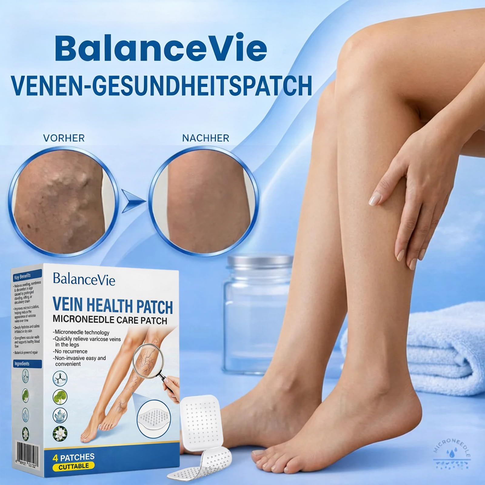 BalanceVie Vein Health MicroneedleCare Patch, BalanceVie Mikronadel Pflaster, 2026 Fortschrittliche Vein Repair Patches, Natürliche Inhaltsstoffe, für Alle Hauttypen，2 PCS