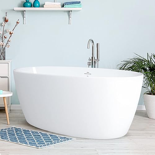 Miniatura 111 de FerdY Bali - Bañera de acrílico independiente, bañera de inmersión independiente con forma graciosa, certificado CUPC blanco brillante, drenaje