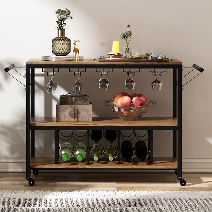 Buy Bar Carts for The Home 3Tier Bar Cart with Wine Rack Liquor