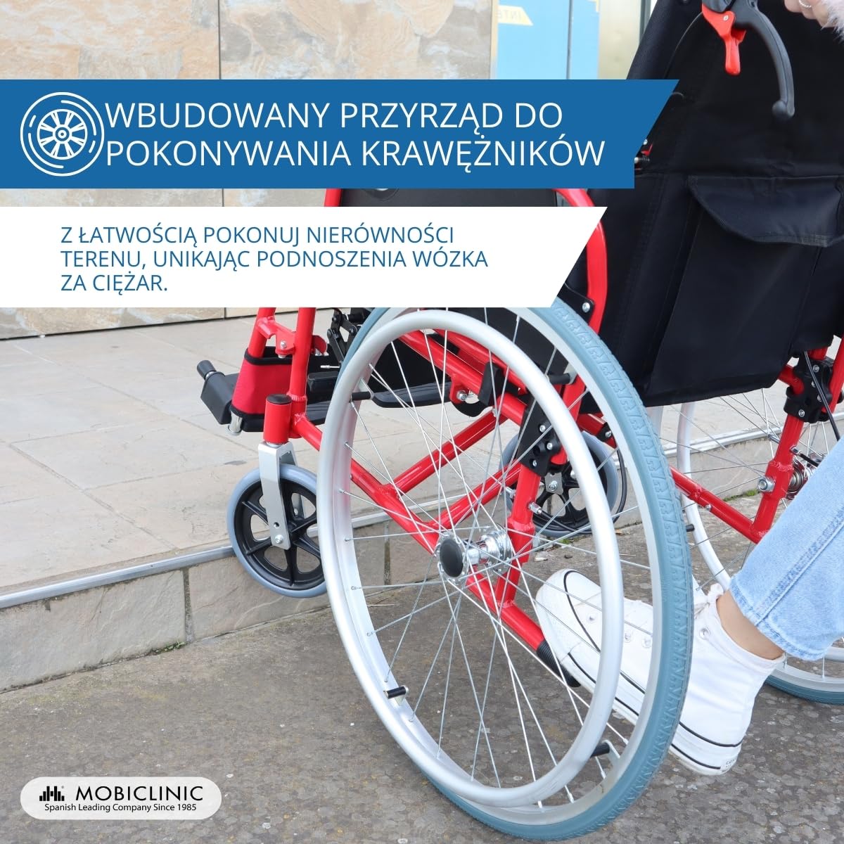 Wózek inwalidzki składany | Aluminiowy | Hamulce na rączkach i kołach | Duże koła | Wieża | Mobiclinic