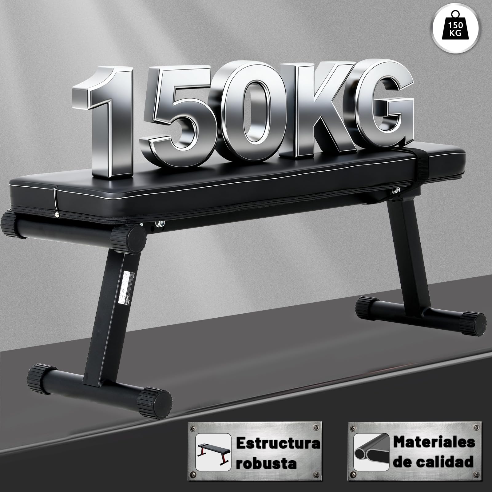 Banco Musculación plegable, Banco De Pesas Plano, armazón robusta y segura, cómodo acolchado Banco Abdominales carga máx. 150 kg
