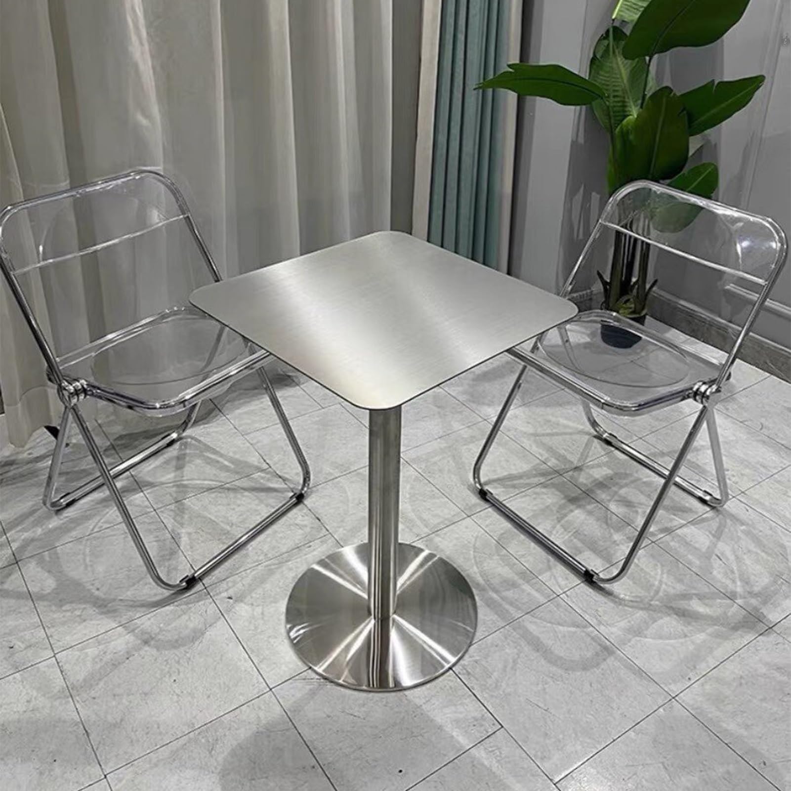MARXAN Table de Bar à Cocktail en Acier Inoxydable, Plateau de 50 cm/60 cm, Table Basse carrée pour Salon, Salle à Manger, Bout de canapé, Cuisine, Petit-déjeuner, Salle à Manger(60x60x75cm)