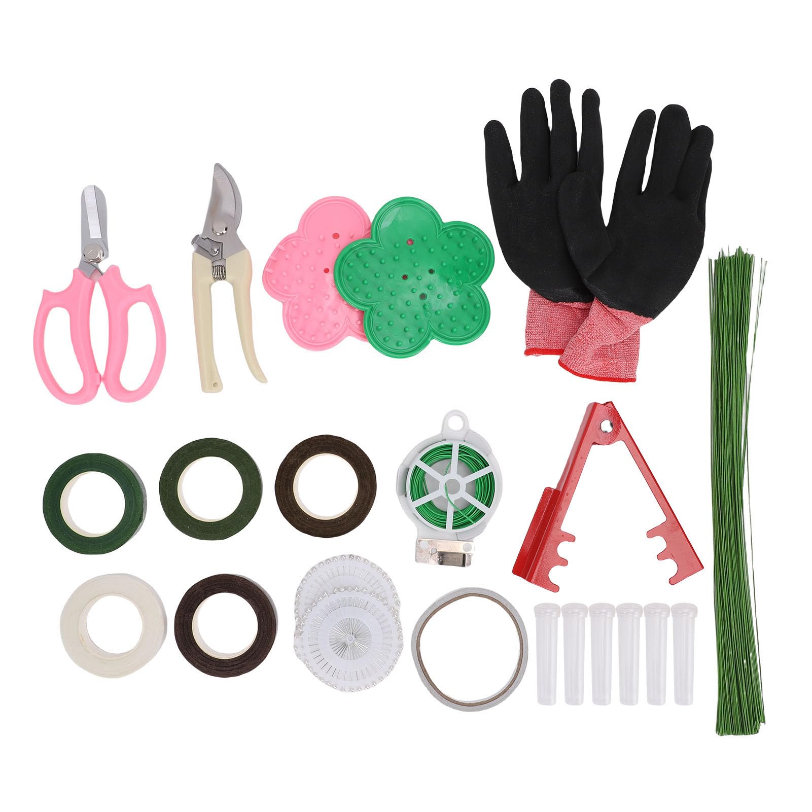 Kit de Herramientas para Arreglos Florales, Suministros para Hacer Ramos con Quitaespinas de Rosas, Tijeras, de Jardinería, Alfileres para Ramilletes, Cintas de Agua, Alambres para Tallos