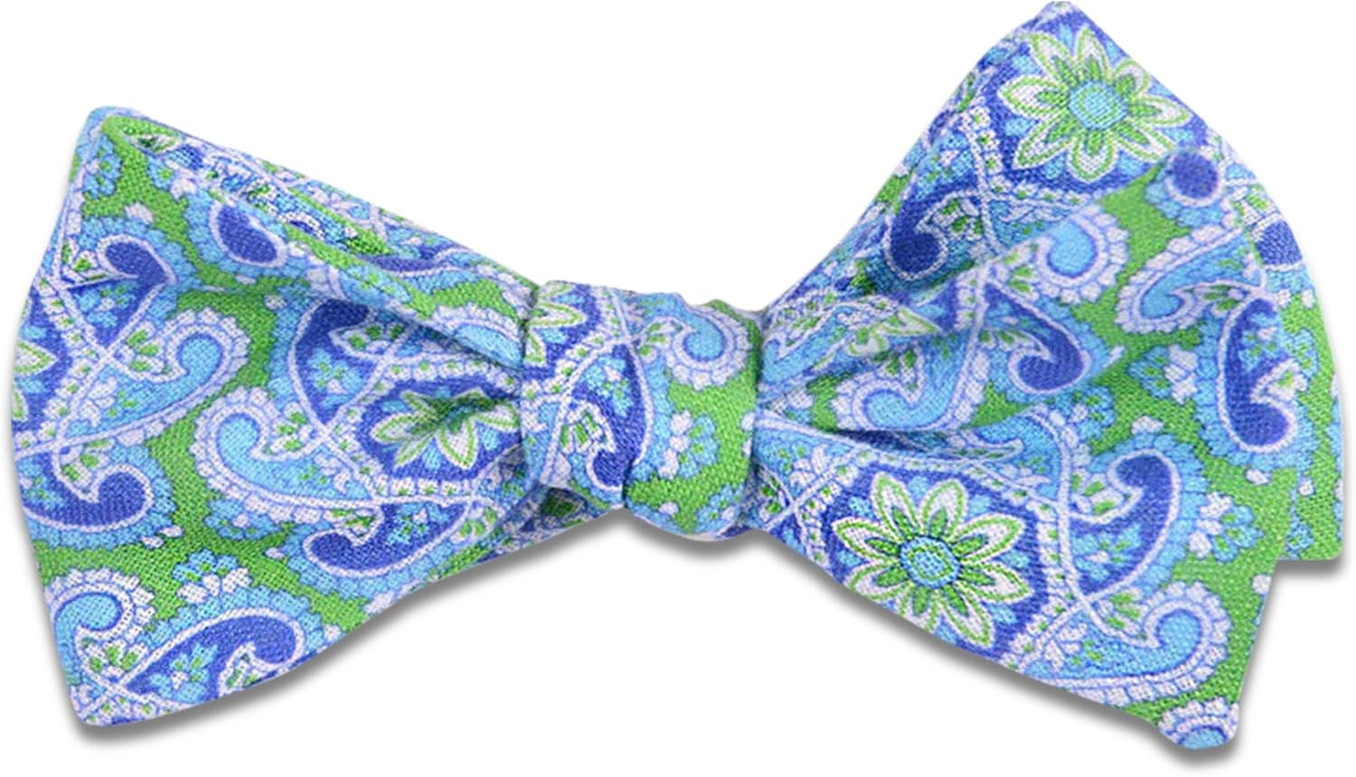 High Cotton Derby Paisley Self-Tie Bow Tie – 100% Linen, Handmade in USA – Men's Floral Paisley Bow Tie for Weddings