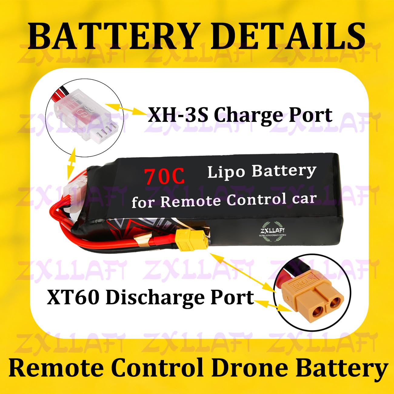 Batterie per droni 7,4V 14,8V Batterie al Litio | 70C Batterie LiPo 11,1V Batterie di ricambio 2S 3S 4S per auto radiocomandate, aeromodelli, buggy elettrici