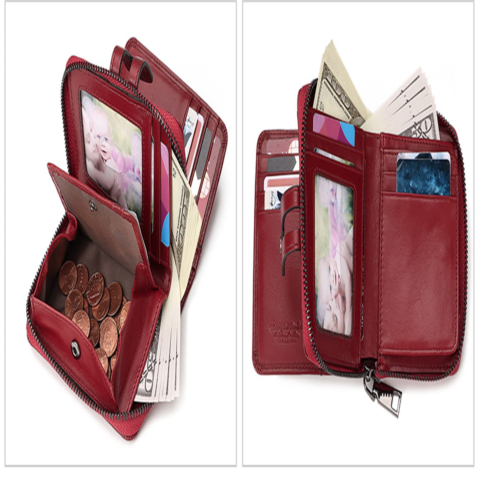 Men Genuine Leather Wallet,RFID Blocking Bifold Multi Purse