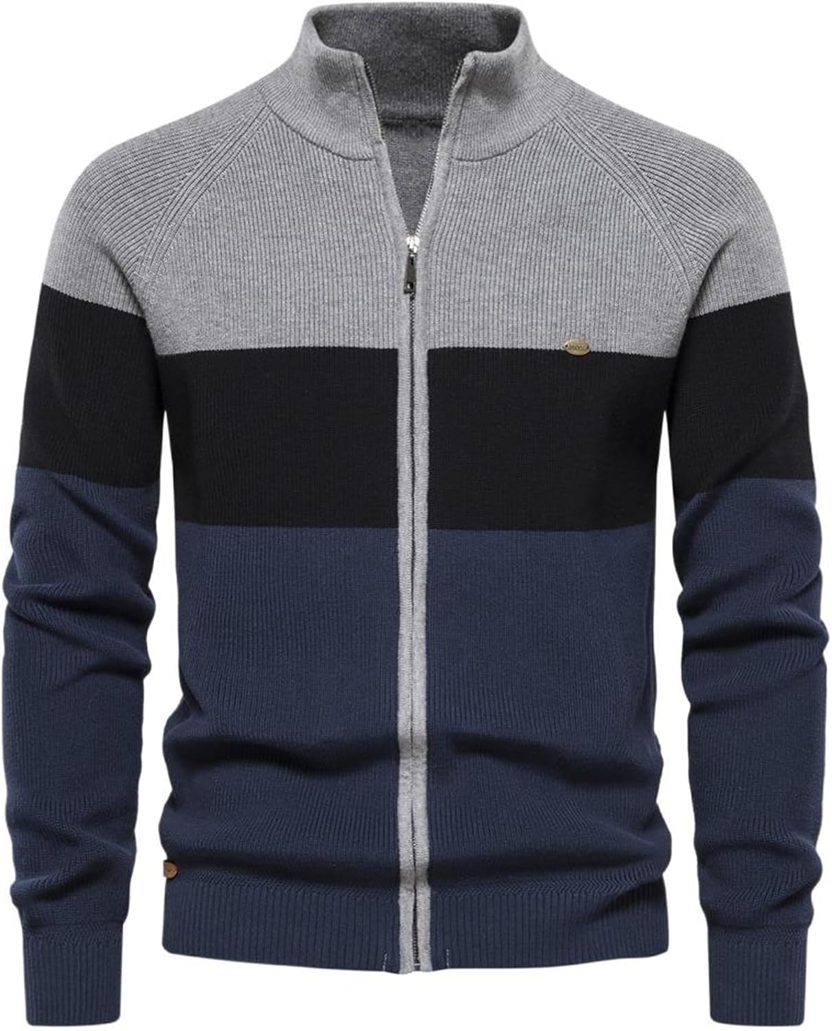 Men's Retro Stand Collar Zippered Knit Cardigan Casual Spring Autumn