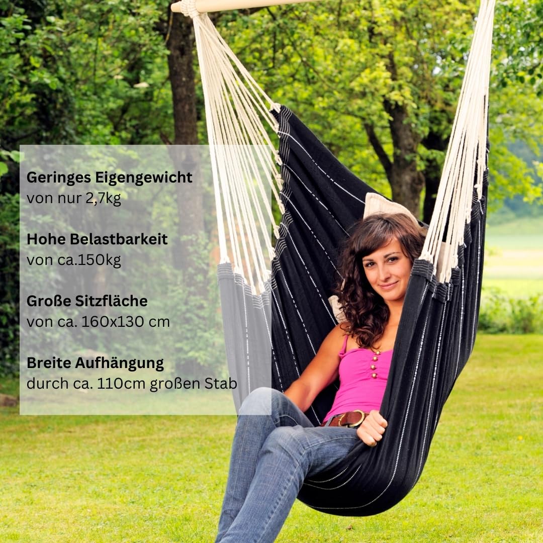 AMAZONAS - XL Hängesessel Brasil | Hängesessel ohne Gestell mit großer Sitzfläche, handgefertigt in Brasilien | Belastbar bis 150 kg; Sitzfläche 1,6m x 1,3m; Stablänge 1,1m