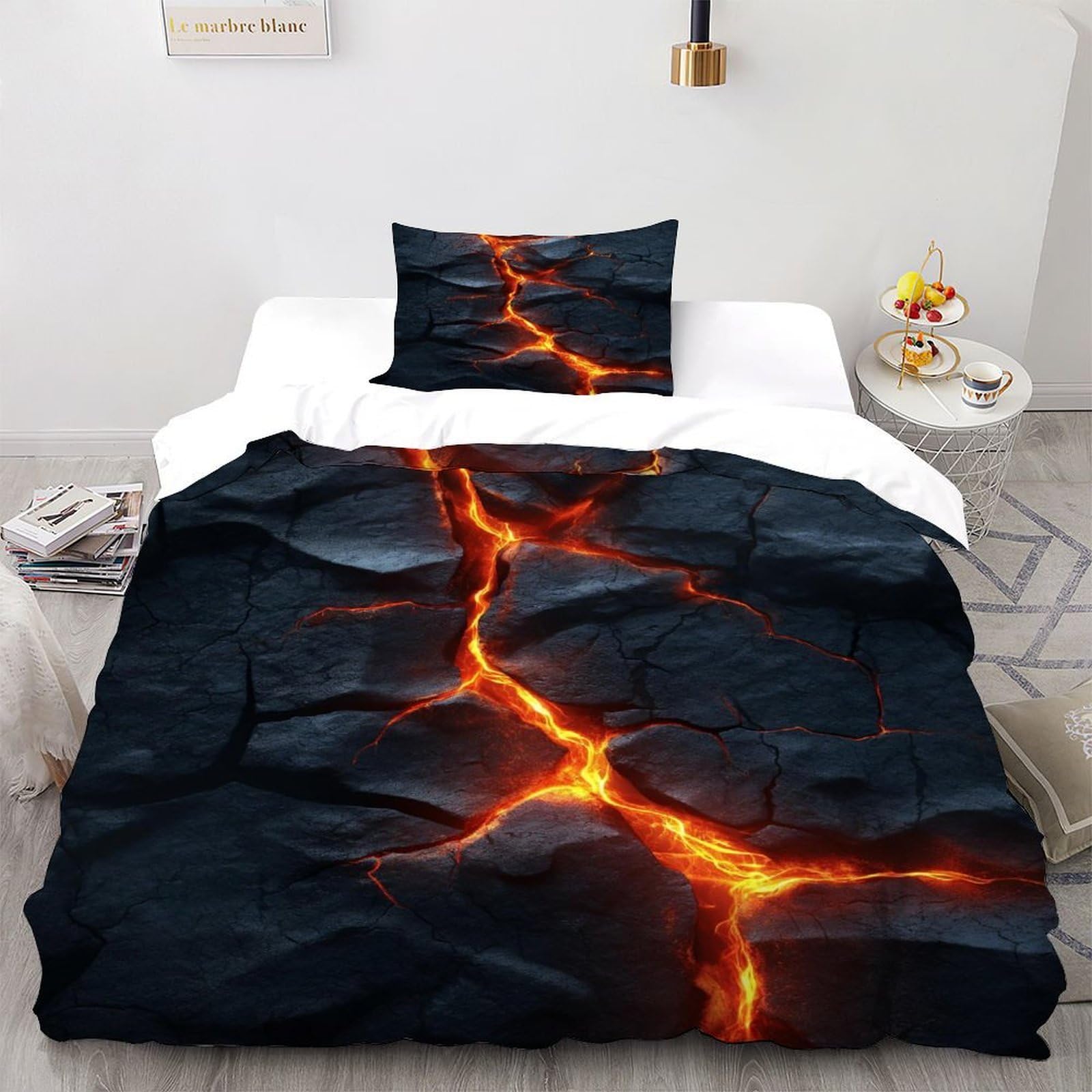 Cracked Rock Lava Bedding Set Theme Bedspread Gothic Theme Duvet Cover Set 2 Pieces Chic Breathable Comforter Cover Universal for All Seasons with Pillowcase Single（135x200cm）