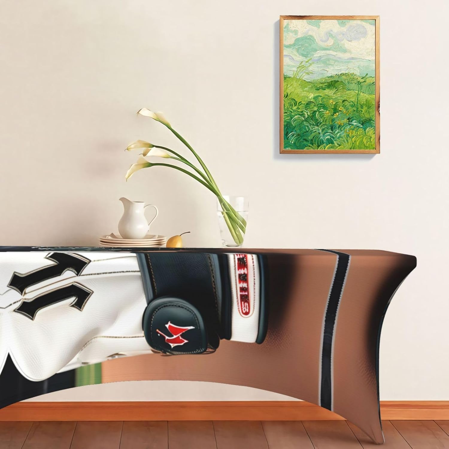 Baseball and Gloves Print 6ft Table Cloth for Rectangular, Stretch Table Covers, Washable Cover Table Protector, Black