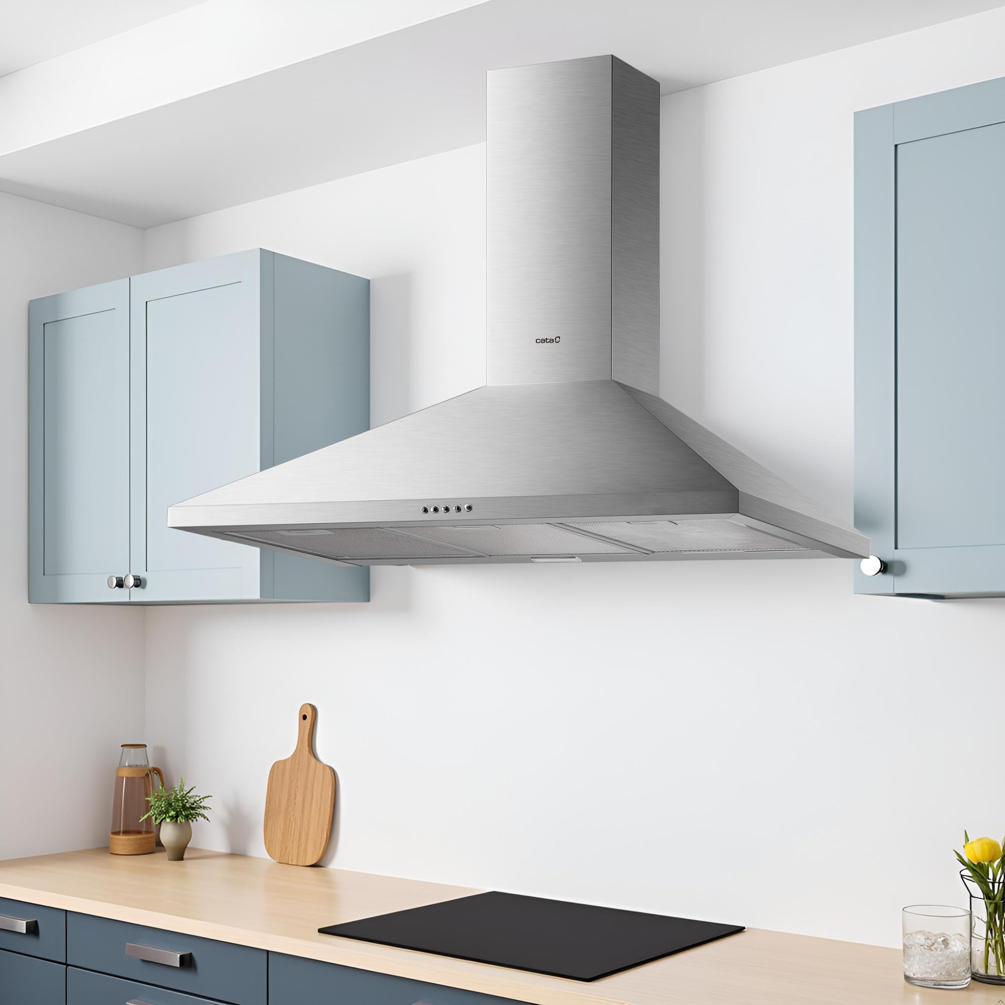 Cata Campana Extractora VZX 9000 X/A Campana de Pared Decorativo 90 cm Capacidad de Extracción de 510m3/h 3 niveles de Potencia Acabado en Acero Inoxidable