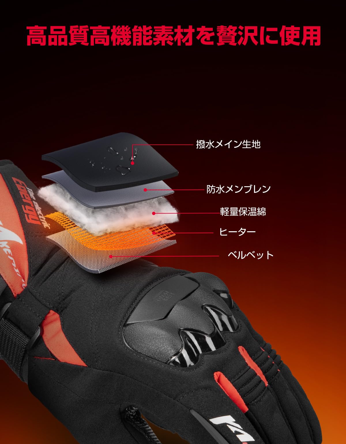 Amazon.co.jp: 【手の甲と掌独立発熱】KEMIMOTO 電熱グローブ バイク