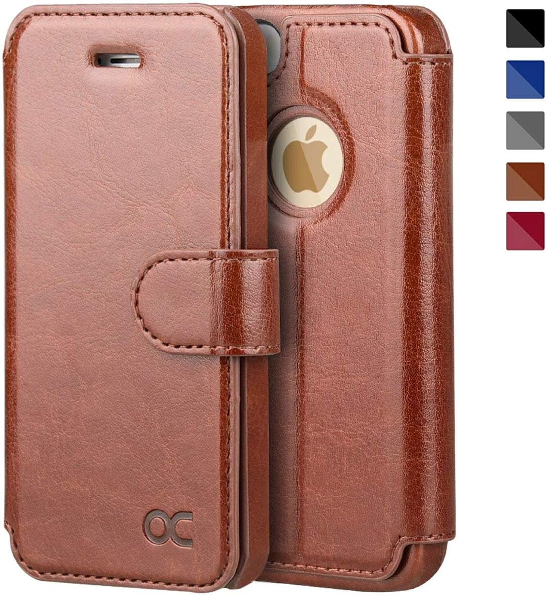 OCASE iPhone 5S Case iPhone 5 Case iPhone SE Case [Card Slot] [Kickstand] Leather Wallet Case [Slim Fit] - for Apple iPhone 5 / 5S / SE Devices - Brown